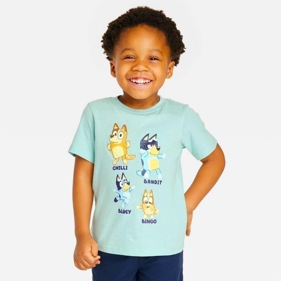 MOOSE Toddler Boy Girl Bluey Printed Short Sleeve T-Shirt Green 5T - Picture 2 of 8